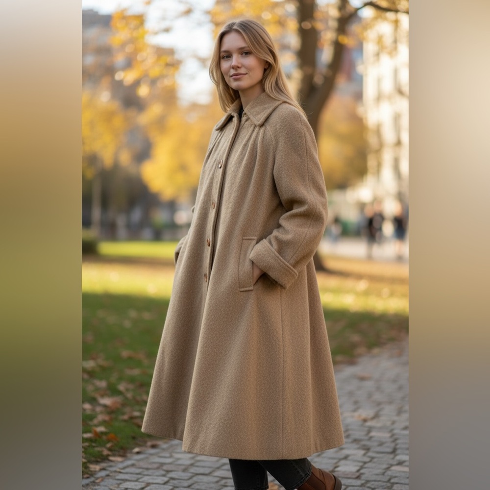 Vintage 1960s M/L Classic Wool Swing Coat Sears JR Bazaar Camel Brown